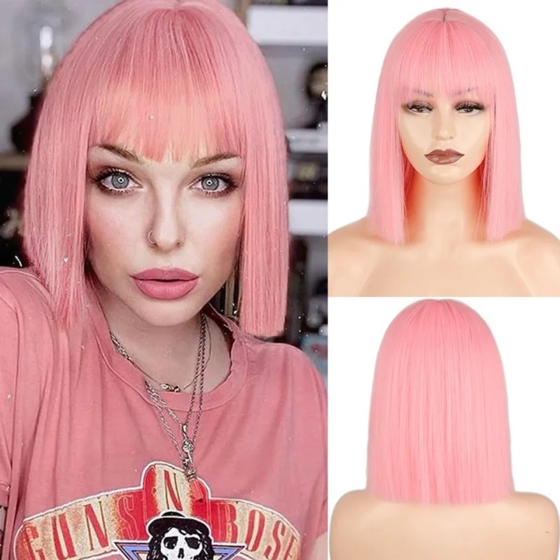 Wig Fiber Net - Perruque droite pour femme avec frange